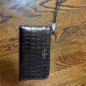 kate spade Metallic Croc Embossed Wristlet in Deep Brown